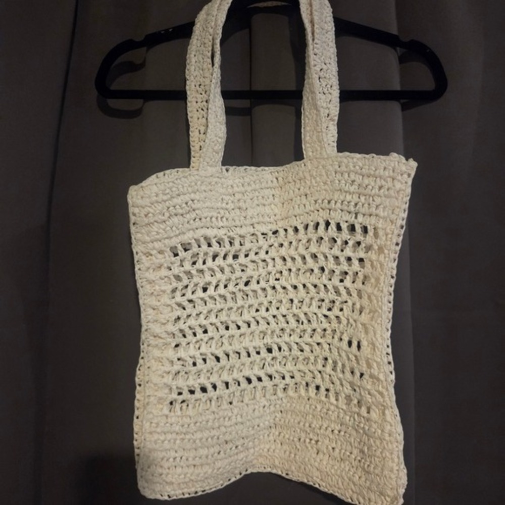White Crochet‎ Raffia Tote Bag Beach Summer Handbag NOSIZE
